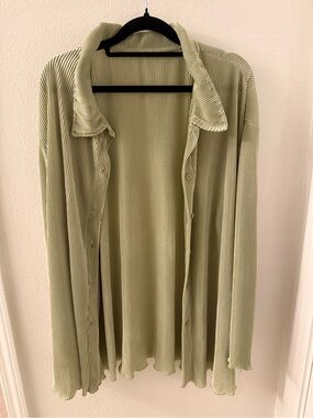Light Green Ribbed Button-Down Shirt